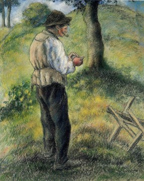 Camille Pissarro Painting - father melon lighting his pipe Camille Pissarro